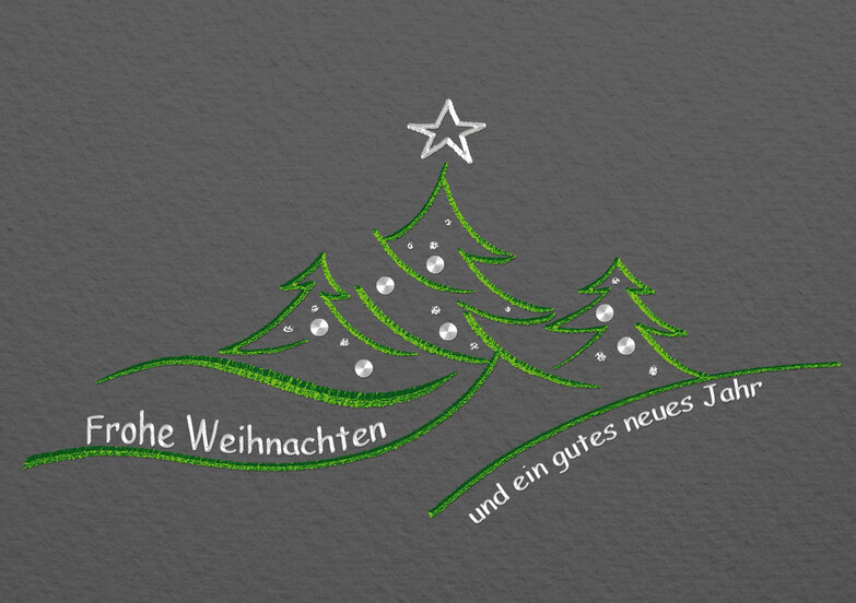 Weihnachtskarte: Schwungvolle Tannenbäume