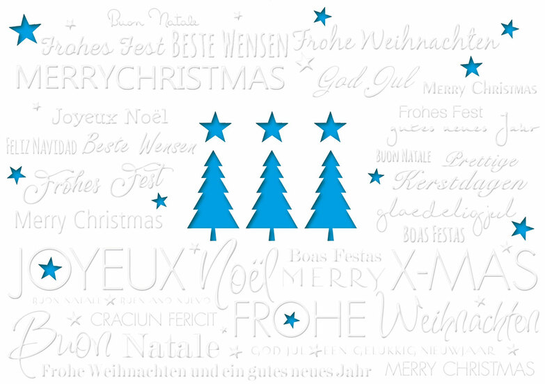 Weihnachtskarte: Drei mit Stern - Blau