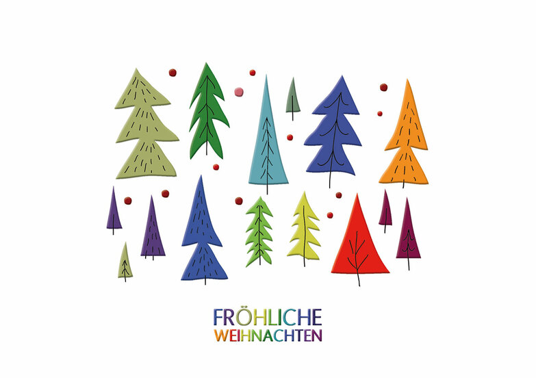 Weihnachtskarte: Tänzelnde Bäume
