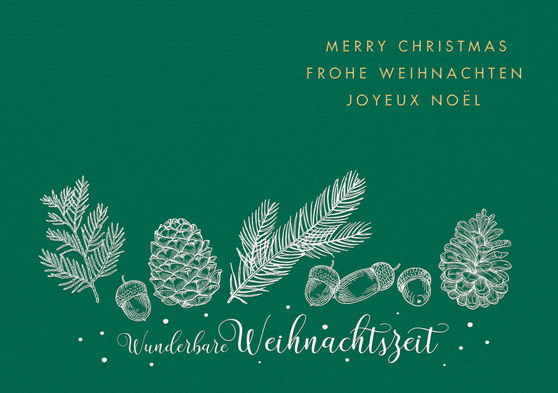 Weihnachtskarte: Weiß auf grün