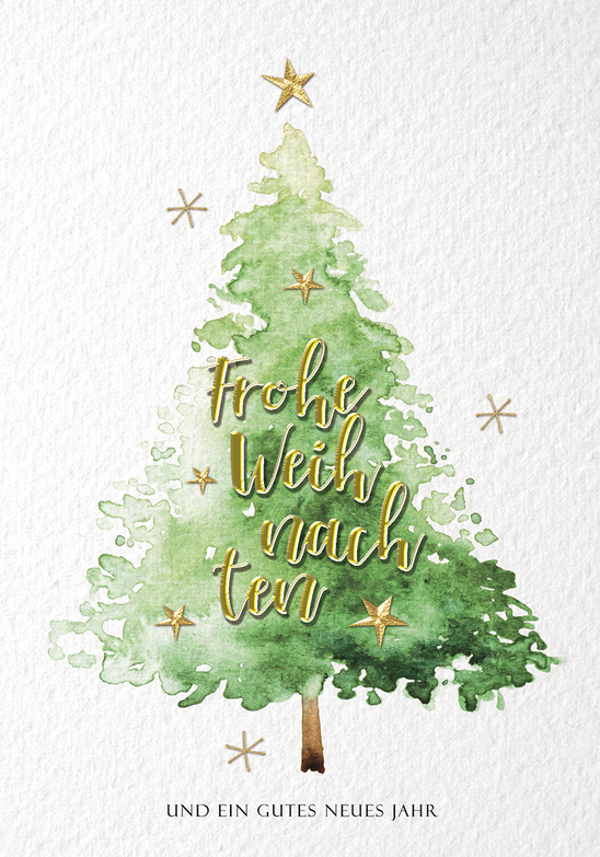 Grußkarte: Tannenbaum mit Gold