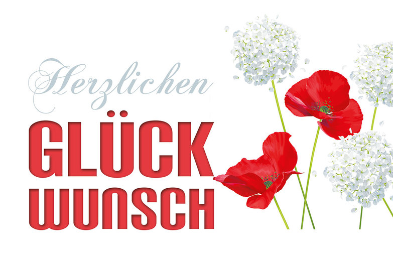 Grußkarte: Glück und Mohnblume