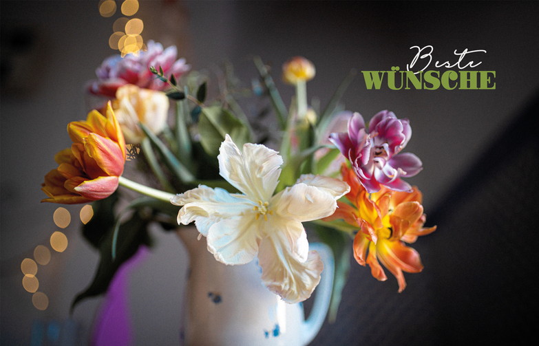 Grußkarte: Bunter Tulpenstrauss