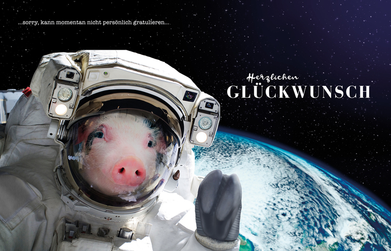 Grußkarte: Schweine im Weltall
